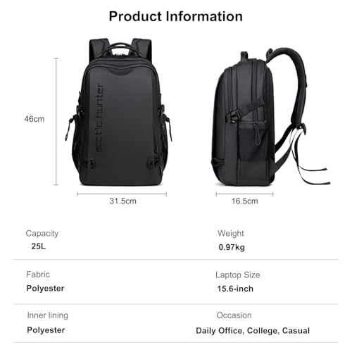 Arctic Hunter Backpack for Men Light-weight 15.6" Laptop Backpack Water-resistant Stylish Anti-theft 25L Laptop Bag 5 Compartment for Travel... - Image 7