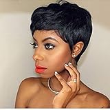 MELANNA Short Human Hair Wigs Pixie Cut Wigs Short Curly Wigs for Black Women (SCBK)