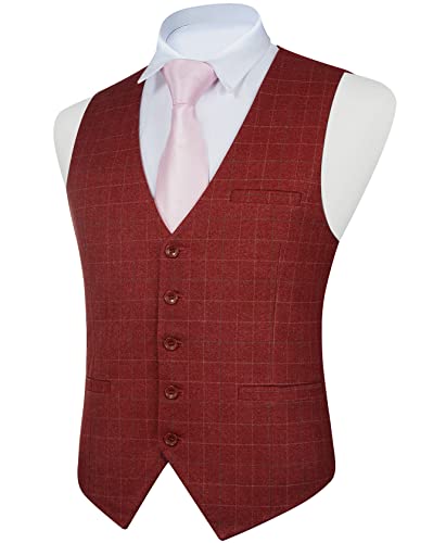 Faimo Red Suit Vest For Men Formal, Mens Vest Dress, Plaid Waistcoat For Men, Tuxedo Vest For Party Wedding Business(Xs-4Xl) #TOP1
