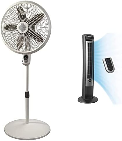 Lasko 1885 18" Cyclone Pedestal Fan with Remote Control, 18 inches White & Portable Electric 42" Oscillating Tower Fan with Nighttime Setting, Timer and Remote Control, Silver T42951