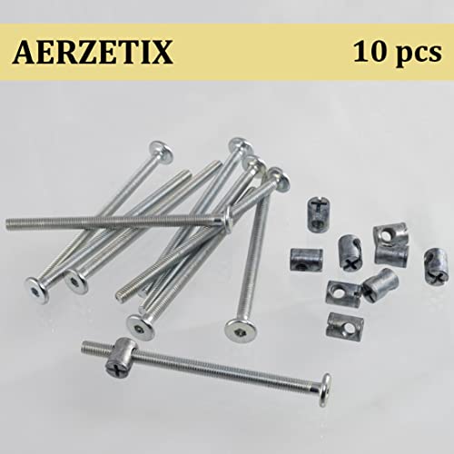 AERZETIX - C65819 - Satz von 10 Flachkopfschrauben + 10 geschlitzte klötze/angeln M6x100 mm - bolzen mit mutter - aus stahl - silberfarben - verbindungsbeschläge für schreinerei holzmöbel MDF schrank