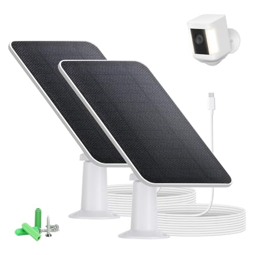 Image of Solar Panel Charger Compatible with Ring Spotlight Cam Plus/Pro(Battery), 5V 4W Solar Panel for Ring Camera with 13Ft/4M Cable Power Your Ring Surveillance Cam Continuously, IP67 Waterproof (2 Pack)