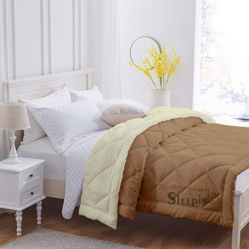 Image of 600 GSM Heavy Winter Double Bed Comforter | Microfiber, Breathable, Reversible,Soft, Lightweight & Machine Washable Comforter for Double Bed 90x100 Inch - BeigeIvory
