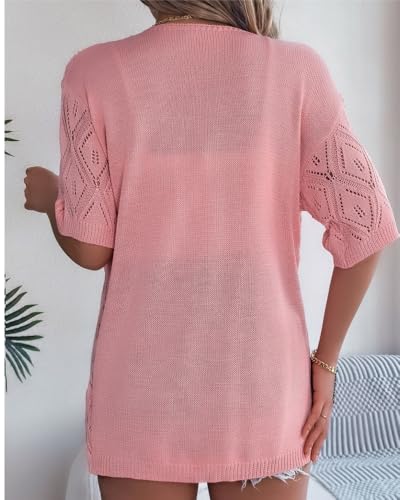 Image of Sulozom Crochet Summer Cardigans for Women Lightweight Short Sleeve Open Front Kimono Boho Beach Vacation Clothes