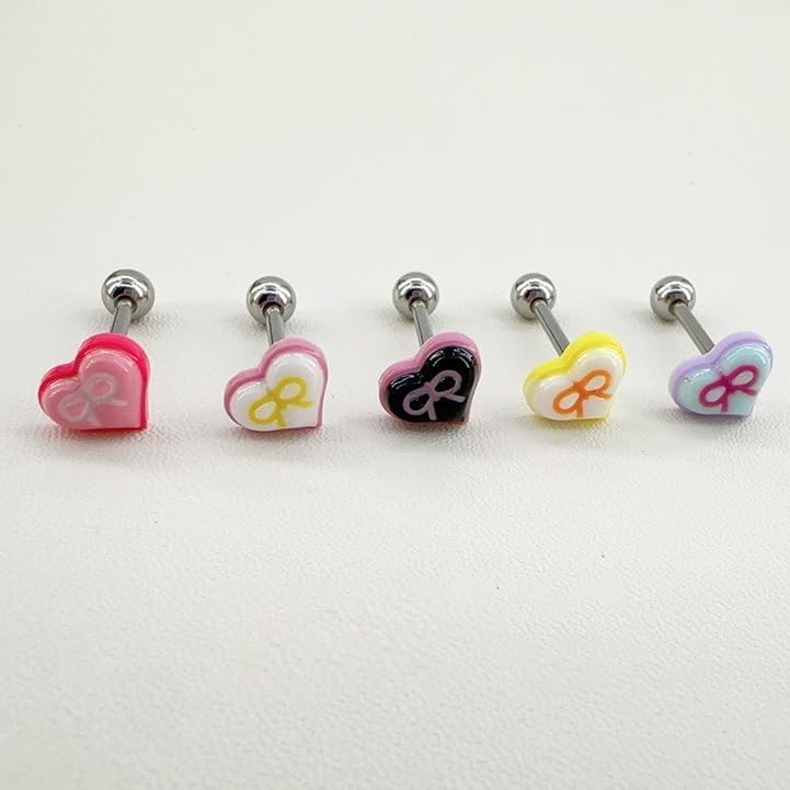 14G Acrylic Bowknot Heart Tongue Rings for Women 316L Surgical Steel Tongue Piercing Barbells Cute Body Piercing Jewelry - Image 4
