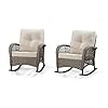 Patio wicker rocking chair set of 2 all weather outdoor rocker chair two pieces with safe rocking design and premium fabric cushions mixed greybeige  urban country home decor