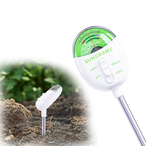 Sungramz Soil Moisture Meter for Plants, 4-in-1 Moisture/pH/Fertility/Sunlight Dial Display,