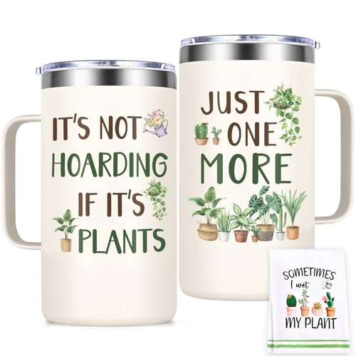 Lifecapido Plant Lover Gifts, It’s Not Hoarding If It’s Plants 20oz Insulated Coffee Mug with Towel, Birthday Christmas Gifts for Plant Lovers Gardeners Woman, Creamy