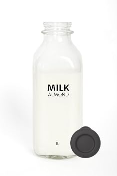 JARSAVER 34oz/1L Glass Milk Bottles With Black Silicone Lid | Reusable Food Grade Glass Jugs | Leakproof & Airtight | Made in America | for Milk, Almond Milk, Oat Milk, Soy Milk, Juice Almond Milk