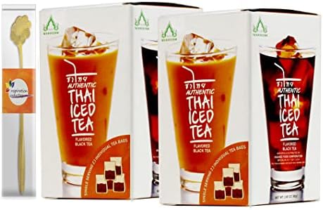 WANGDERM Authentic Instant Thai Iced Tea Black Tea Flavored 23 Individual Bags 2.8 OZ (80 g) W/ Free Tea Spoon (2 BOXES)