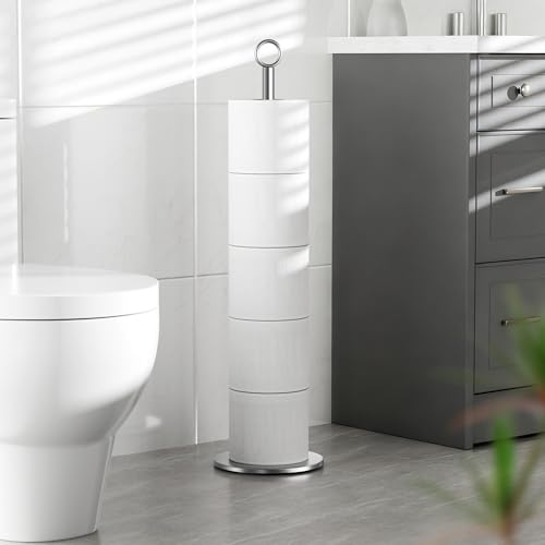 Toilettenpapierhalter-Ständer, freistehender Toilettenpapierhalter mit Reservefunktion, Edelstahl-Klopapierhalterständer für Badezimmer, bietet Platz für 4–6 Rollen