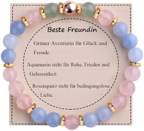 UEUC Heilstein-Perlenarmband für Frauen, Armband mit natürlichen Edelsteinen, Gleichgewichtsschutz, spirituelles Kristallperlenarmband zur Angstlinderung mit Bedeutungskarte