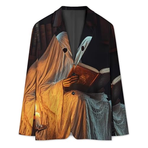 Halloween Ghost Reading Men's Blazer Printed Button Suit Jacket Slim Sport Coat Blazers3