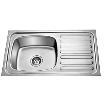 RAPCON Stainless Steel Single Bowl Kitchen Sink with Drain Board (37 x 18 x 8 Inches, Silver)