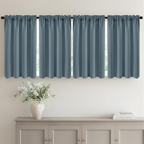Image of MIULEE Set of 4 Grey Blue 45 Inch Short Blackout Kitchen Window Curtains | Bedroom Drapes, Light Blocking Privacy Curtains for Small Windows, Bathroom, RV /Motorhome, Laundry, Top&Bottom Rod Pocket
