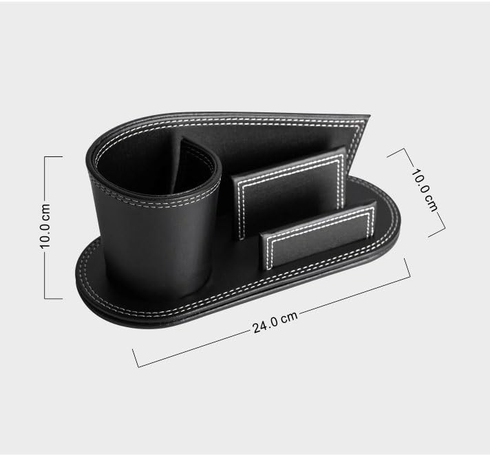 Office supplies leather pen holder with business card storage stand multifunctional stationery box image 4
