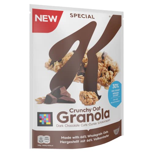 Kellogg's Special K Crunchy Oat Granola Dark Chocolate Curls | Granola crujiente de avena con caramelo oscuro | Paquete individual (1 x 320 g)