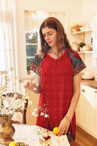 Image of Ekouaer Long Nightgown Women's Loungewear Short Sleeve Sleepwear Full Length Sleep Shirt with Pockets