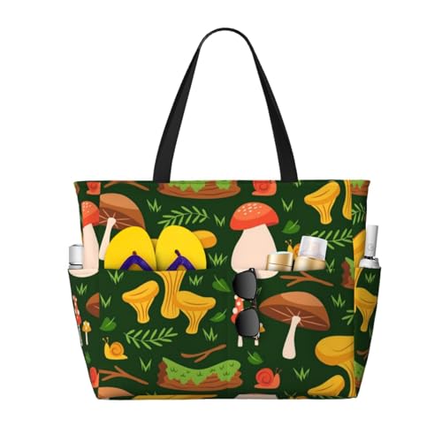 Grand sac de plage imprimé champignon pour vos journées ensoleillées et pique-niques