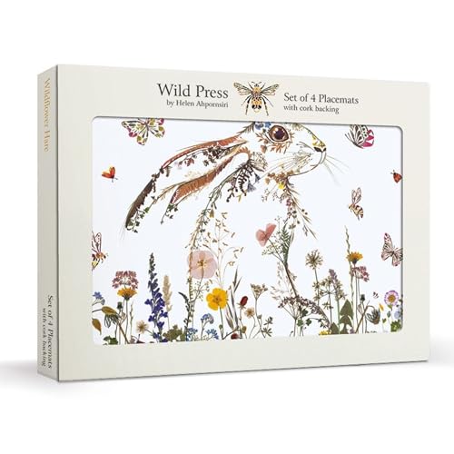 Image of Museums & Galleries Set of 4 Cork Backed Placemats - Wild Press Wildflower Hare Design by Helen Ahpornsiri - Statement Table Mats for the Home