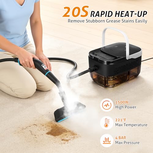 Image of WICHEMI High Pressure Steam Cleaner Handheld Steam Cleaner Steamer for Cleaning Electric Steam Cleaning Machine for Home Kitchen Auto Car Detailing (Black+White)