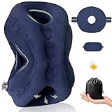 Inflatable Travel Pillow,Airplane Pillow Inflatable Travel Pillows for Airplanes Comfortable Support Shoulder and Neck (with Face Mask, Eye Mask,Earplugs, Portable Bag)for Plane Travel Office Home