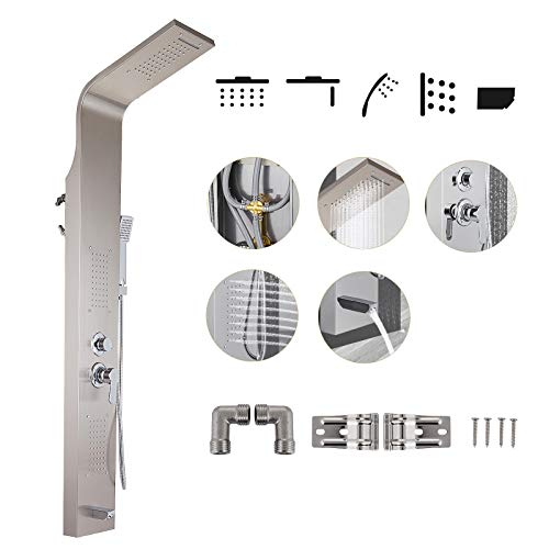 Happybuy Panel Tower System Stainless Steel Multi-Function Rainfall Waterfall Massage Jets Tub Spout