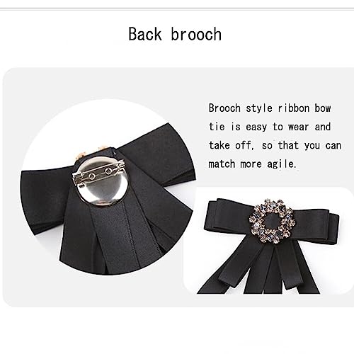 Image of Lace Ribbon Bow Tie Brooch Rhinestone Pearl Necktie for Girl Women Fashion jabot collar brooch pins Pre-Tied Corsage