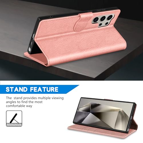 Image of ZZXX for Samsung Galaxy S25 Ultra Wallet Case with [RFID Blocking] Card Slot Kickstand Magnetic Closure Leather Flip Fold Protective Phone Case for Galaxy S25 Ultra 5G Case Wallet(Rose Gold-6.8 inch)
