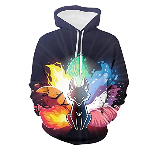 CAPINER Boys Girls Anime Athletic Hoodies,Youth 3D Print Kitsu-ne Rainbow Fox Pullover Hoodies Sweatshirts Casual Tops XX-Large