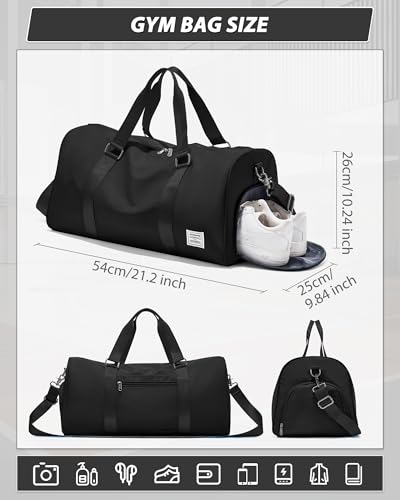 Image of Travel Duffle Bag,Weekender Overnight Bags for Women with Shoes Compartment,Tote Gym Bag Personal Item Carry On Bag for Travel Business Trips Sport Hospital Dance Black