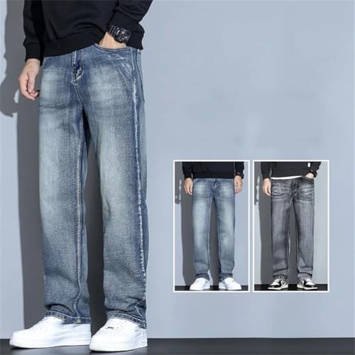 Men's Washed Distressed Straight-Leg Jeans Loose Casual Versatile Wide-Leg Trousers2
