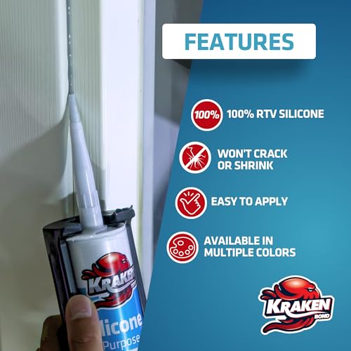 Image of Kraken Bond Brown Silicone Sealant Waterproof% 100-10 fl oz Cartridge - RTV Silicone Caulk Kitchen and Bathroom, All Purpose, Window Caulking Sealant Outdoor Exterior Use Silicon, Gun Incl - 12 Pack