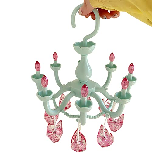 WAYUTO Plastic Drying Rack Crystal Chandelier with 8 Drying Clips Clothespins Rotatable Windproof Hook Hanging Hanger Princess Girl Cute Retro Space Saver for Baby Clothes Underwear Green