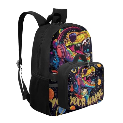 Personized Name Funny Dinosaur Backpack for Boys 12-14 Detachable Customized Name Lunch Bag with Handle for Elementary Middle School2