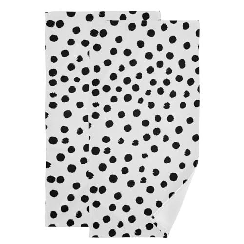 Covasa 2 Pack Black White Polka Dots Hand Towels For Bathroom,Soft Absorbent Boho Black Spots Doodle Kitchen Dish Towels,Modern Decorative Guest Bathroom Towels cover