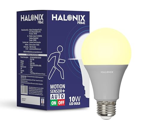 Halonix 10W Motion Sensor Led bulb | Color-Warm White Yellow | Auto on- Auto Off light | Motion...