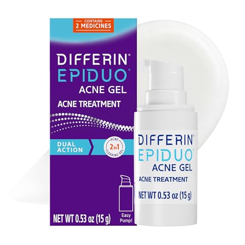 Differin Epiduo Acne Gel Most Effective Acne Treatment Approved By the FDA For Use Over the Counter Dual Active with Adapalene and Benzoyl Peroxide 30 Day Supply