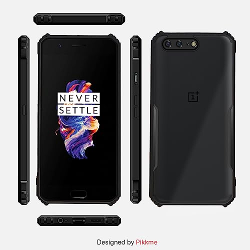 Image of Pikkme OnePlus 5 Back Cover | Crystal Clear Transparent Back | Ultra Hyrbid | Full Camera Protection | Raised Edge | Bumper Back Case (Black)