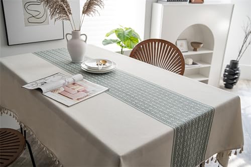 Nappe polyester KnSam 140x220 rectangulaire jacquard losange beige vert - 5