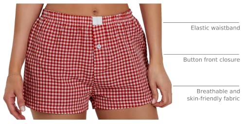 Image of Y2K Boxer Shorts for Womens Low Waist Plaid Lounge Shorts Elastic Cute Gingham Pajamas Bottoms