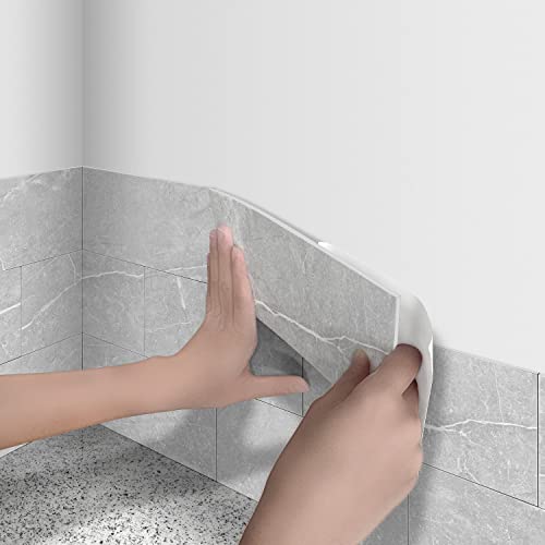 Cecekis Peel And Stick Backsplash Tile, 32 Pc Pack (8" X 4") Thicker Glass Subway Tiles Waterproof Oil Proof Removable Decals For Bathroom & Kitchen Backsplash (Grey Marble) #TOP1