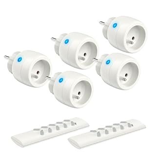 Prise Telecommande sans fil, Certifié TÜV Süd, Programmateur 2300W Portée 30m, 5 prise connectée avec 2 Télécommande, Idéal pour l'éclairage télécommandé, les décorations, les ventilateurs, et plus