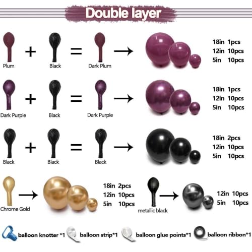 Image of Dark Purple Black Balloons Halloween Balloon Arch Double Stuffed Balloons