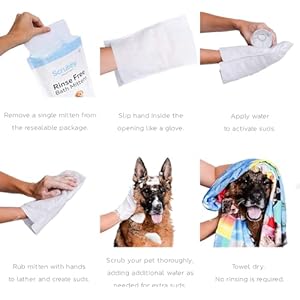 No Rinse Pet Wipes, Rinse Free Shampoo Mittens for Dogs and Cats, Bath Wipes for Bathing and Washing Pets, Hypoallergenic No Rinse Wash Mitt for Grooming, Lather Wipe Dry – 5 Pack
