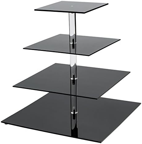 SinoAcrylic 4 Tier Square Cupcake Stand With Fantastic Plate - Dessert Display Holders - Black Stacked Party Cupcake Tree - Tiered Cake Stand - Cupcake Tower for Parties Birthday