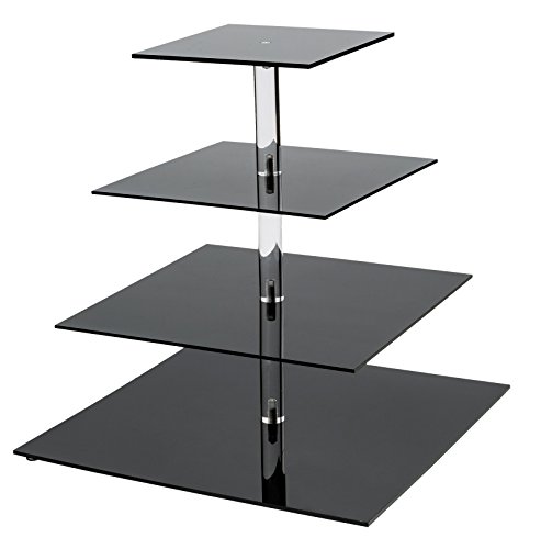 Sinoacrylic 4 Tier Square Cupcake Stand With Fantastic Plate - Dessert Display Holders - Black Stacked Party Cupcake Tree - Tiered Cake Stand - Cupcake Tower For Parties Birthday #TOP14