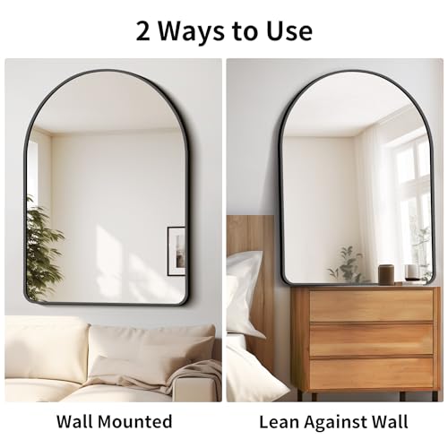 Image of FORBATH Arched Mirror 36x48 Inch, Bathroom Mirror Wall Mounted Modern Black Aluminum Alloy Frame Decor Large Dresser, for Bedroom Living Room Entryway, Hanging or Leaning Against Wall