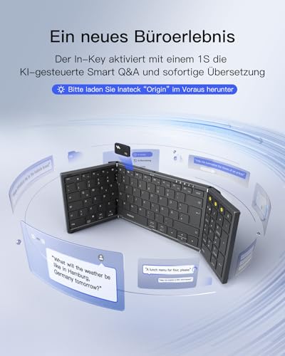 Inateck tragbare Falttastatur, 3 Bluetooth Kanäle, mit Ziffernblock – Ansicht 7
