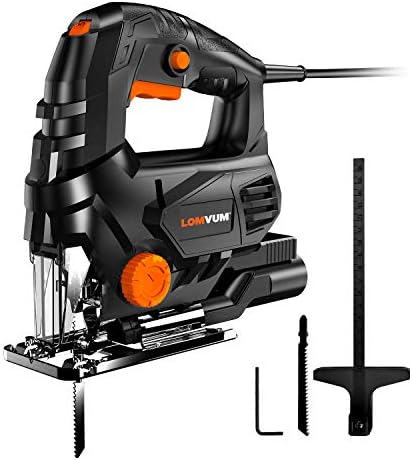 Jig Saw, LOMVUM 7.3A Curve Saw Corded Variable Speed for Straight/Curve/Bevel/Circular cutting,3300 SPM Pure Copper Motor jigsaw saw for woodworking Included Scale Ruler/T Blades/Hex Key/Dust